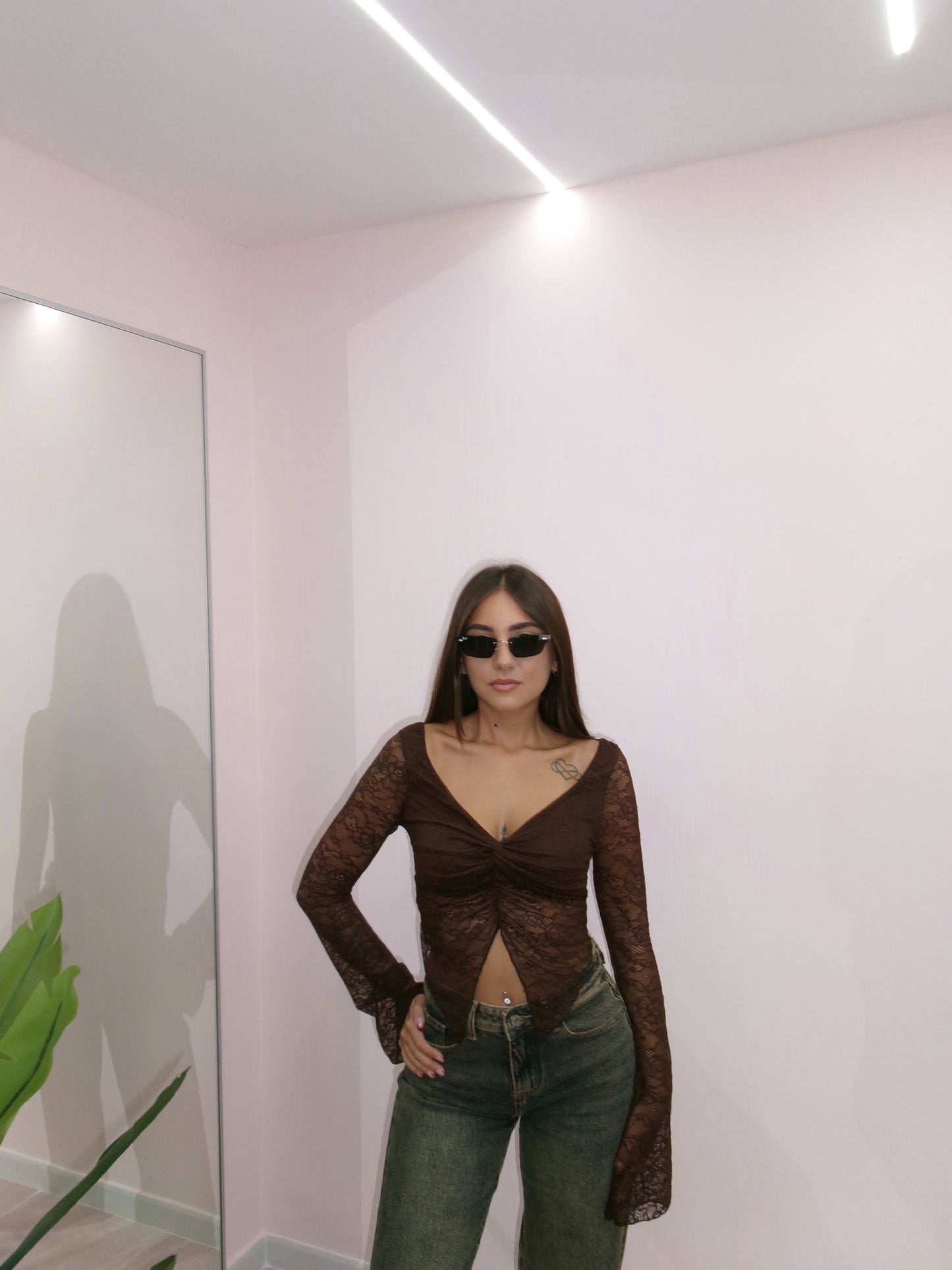 MAGLIA IN PIZZO MARRONE