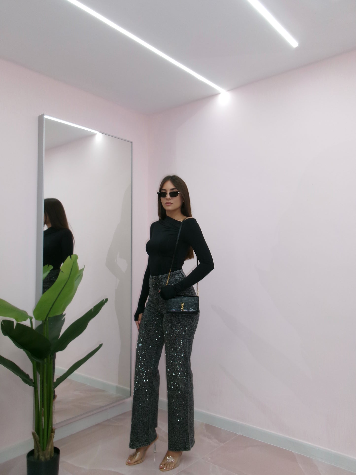 DENIM LEOPARD STRASS