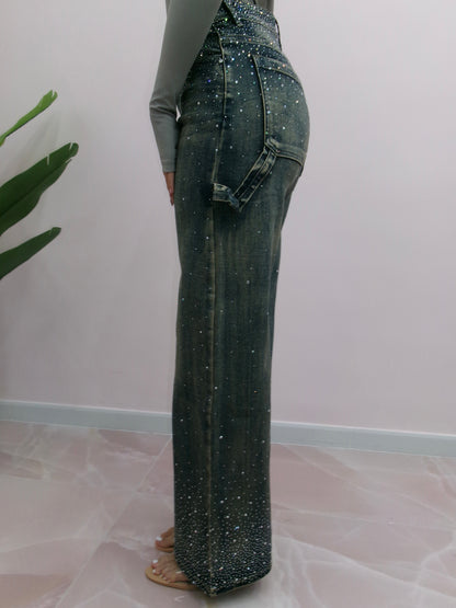 DENIM CASCATA DI STRASS SABBIA