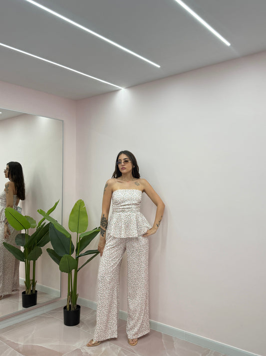 COORDINATO ESMERALDA FIORI BIANCO E ROSA