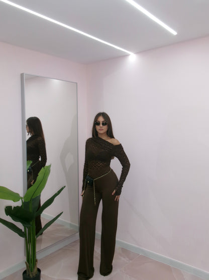 PANTALONE MODELLANTE PALAZZO MARRONE