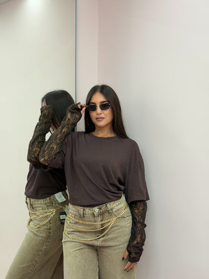Maglia “Manica in pizzo Brown”