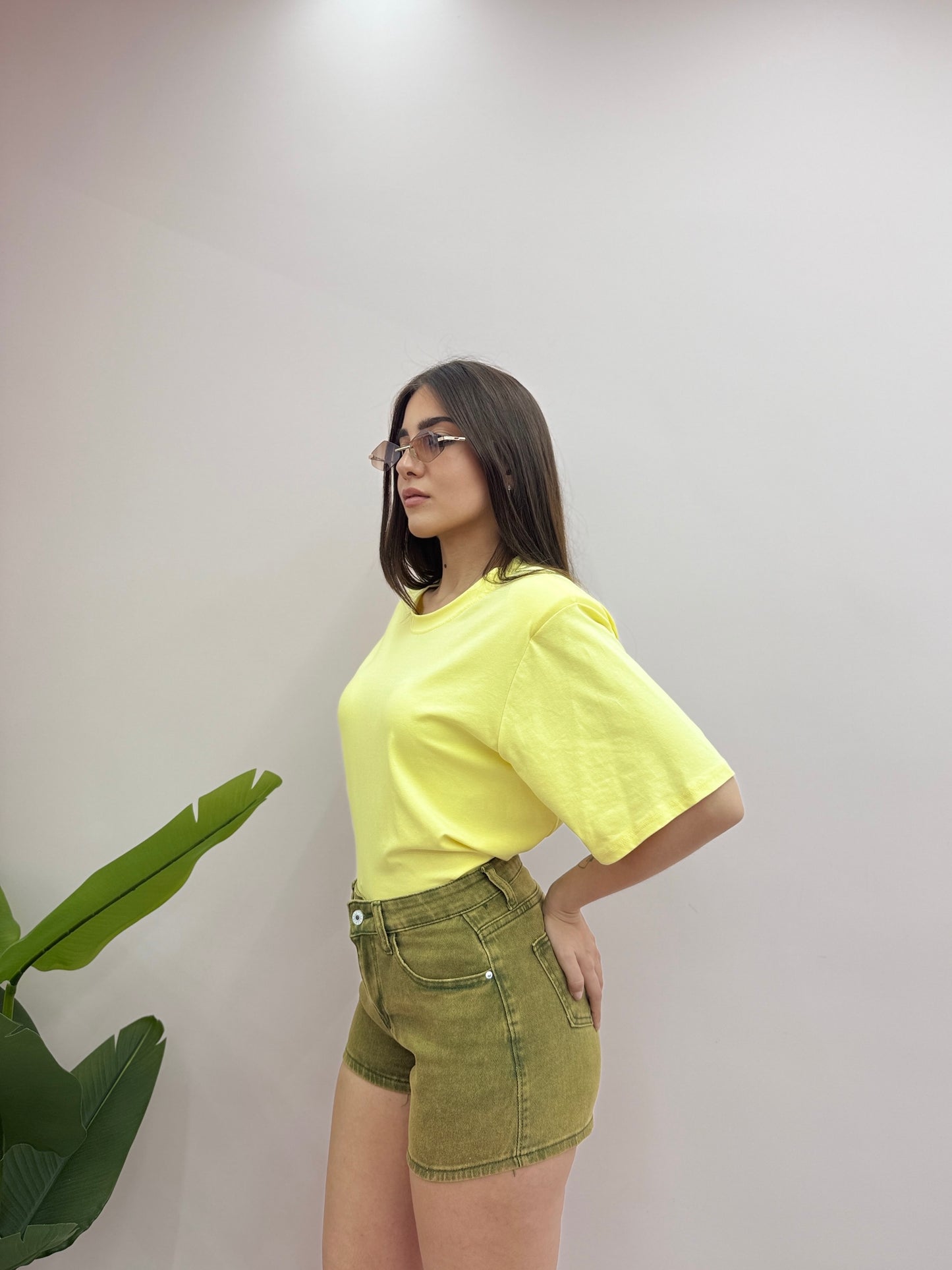 SHORTS IN DENIM VERDE MILITARE