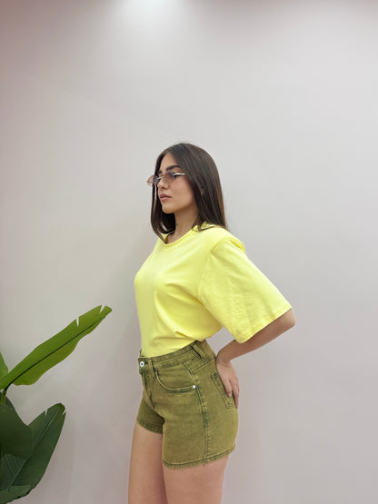 SHORTS IN DENIM VERDE MILITARE