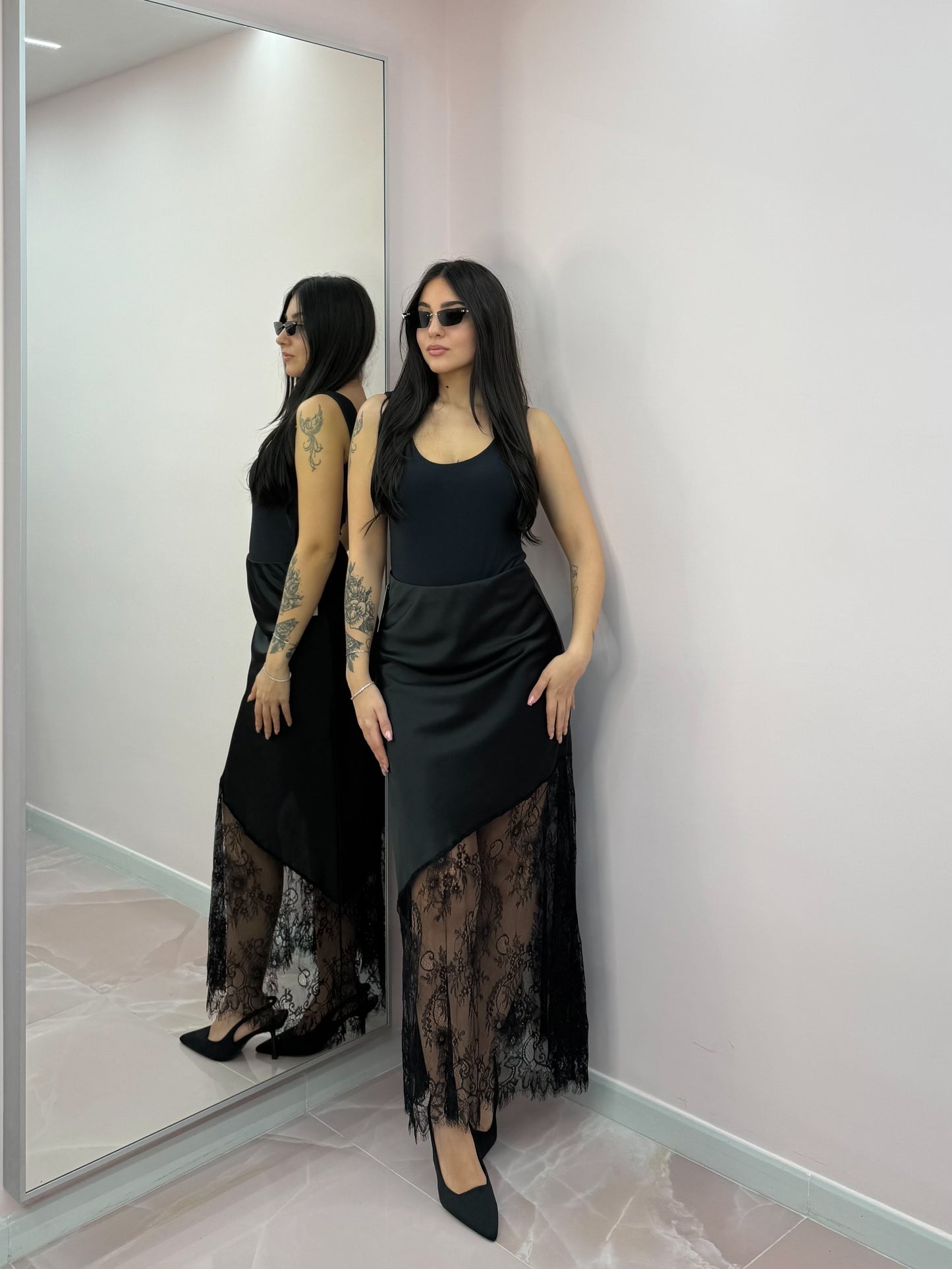 LONGUETTE BLACK RASO E PIZZO