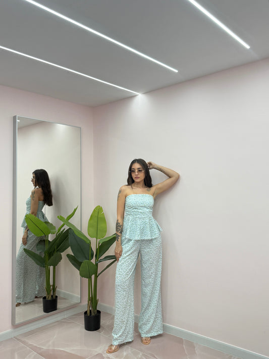 COORDINATO ESMERALDA FIORI BIANCO E TIFFANY