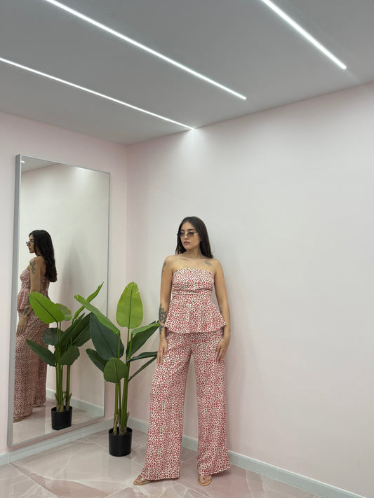 COORDINATO ESMERALDA FIORI BIANCO E ROSSO