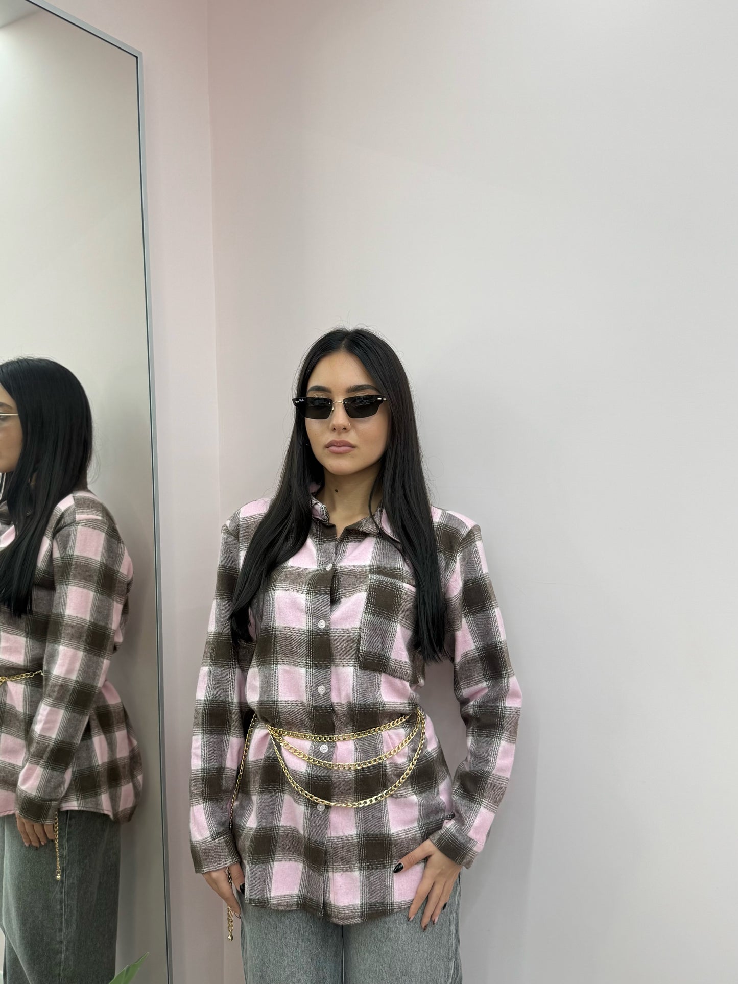 CAMICIA ROSA E MARRONE QUADRI