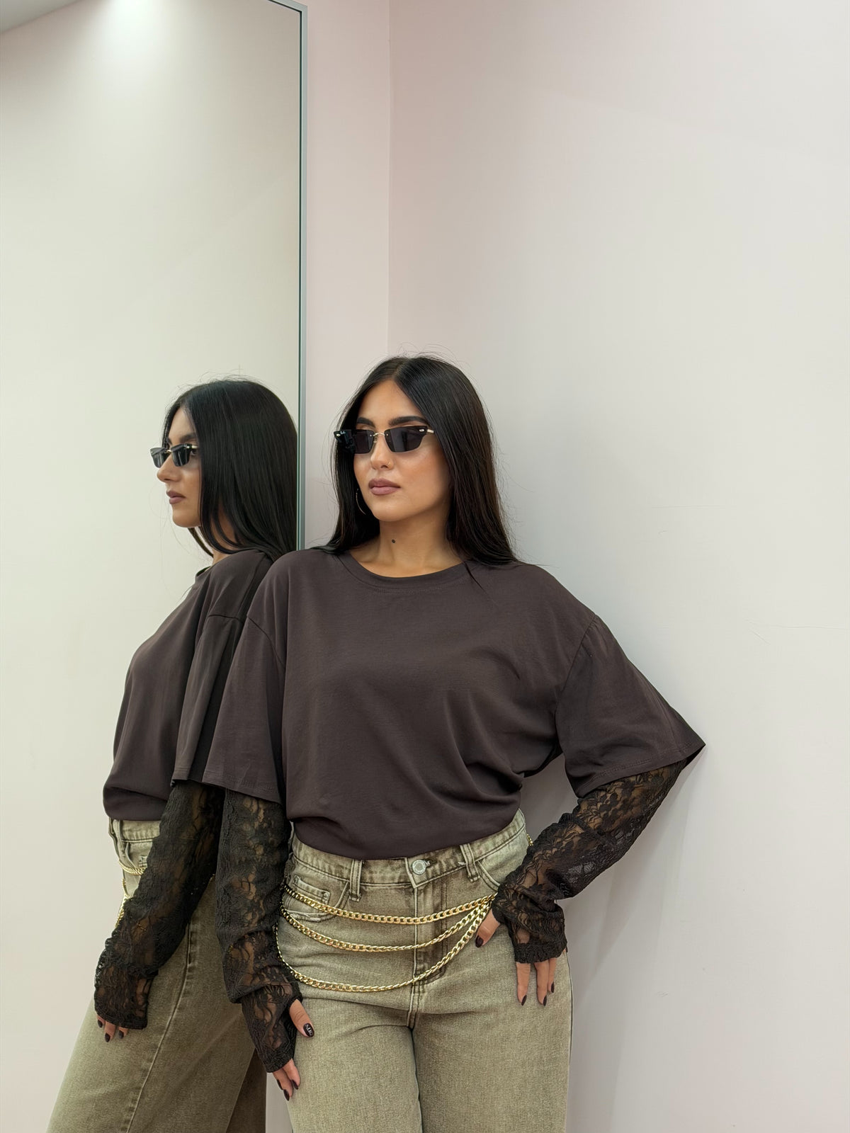 Maglia “Manica in pizzo Brown”