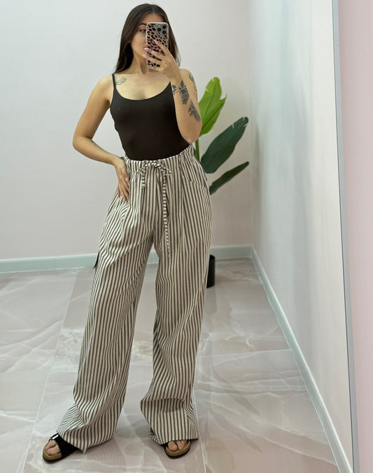 PANTALONE A RIGHE MARRONE