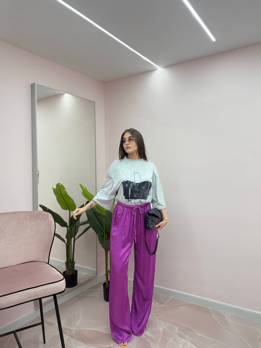 PANTALONE SATINATO VIOLA