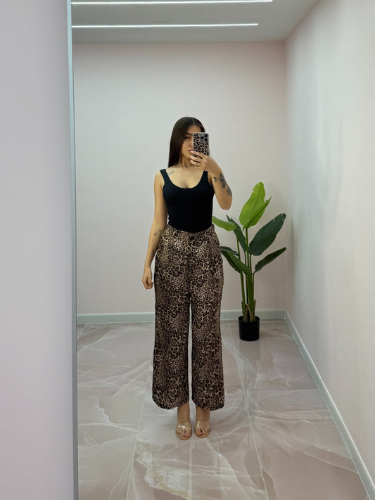 PANTALONE IN RASO LEOPARDATO