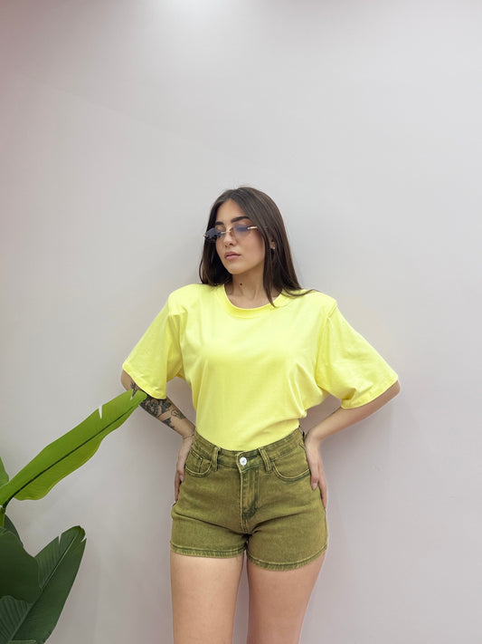 SHORTS IN DENIM VERDE MILITARE