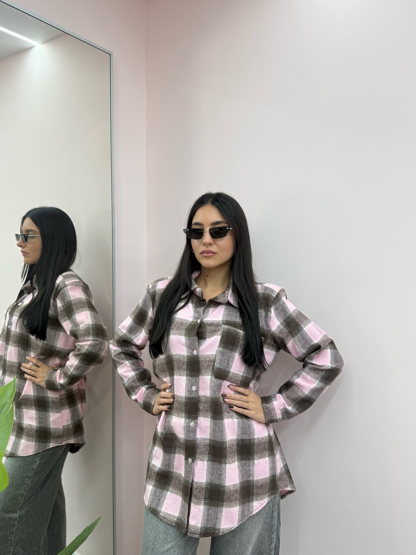 CAMICIA ROSA E MARRONE QUADRI