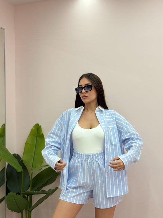 COORDINATO RIGHE AZZURRO
