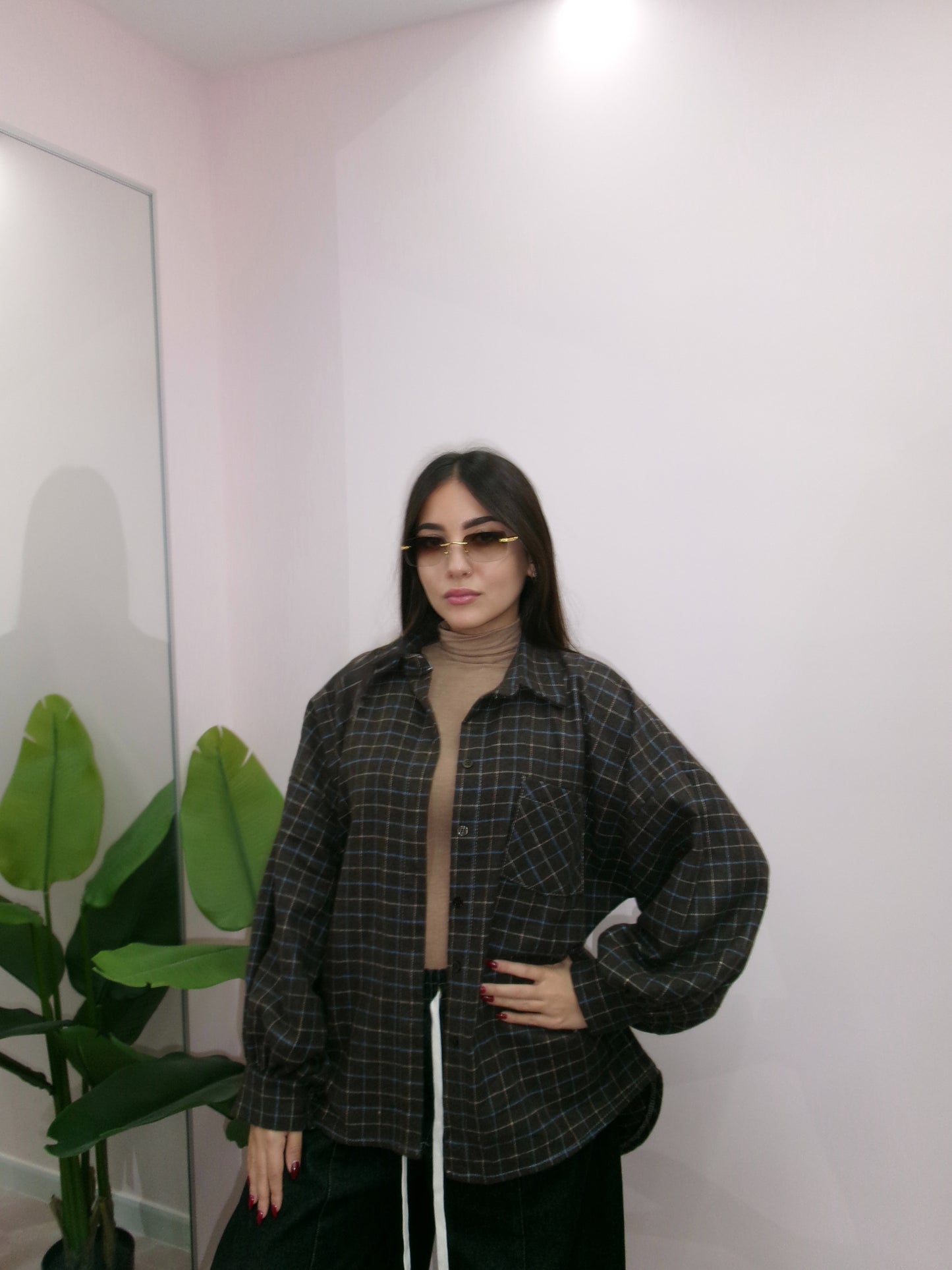 CAMICIA QUADRI ROSA E MARRONE